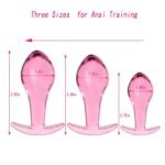 3 Pcs Pink Glass Butt Plug Crystal Anal Trainer Set Anal Plugs with Boat-Shaped Safety Base - Image 3