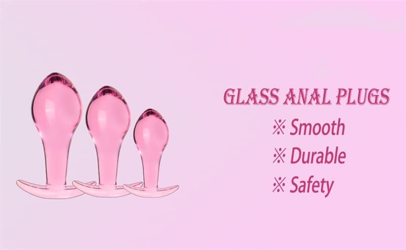 3 Pcs Pink Glass Butt Plug Crystal Anal Trainer Set Anal Plugs with Boat-Shaped Safety Base