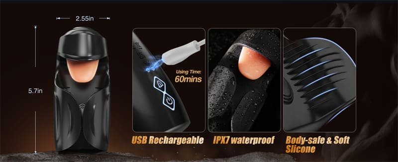 Black Tongue Penis Training Vibrator Male Masturbator with 10 Tongue-Licking & Tapping & Vibrating Sex Toys for Men