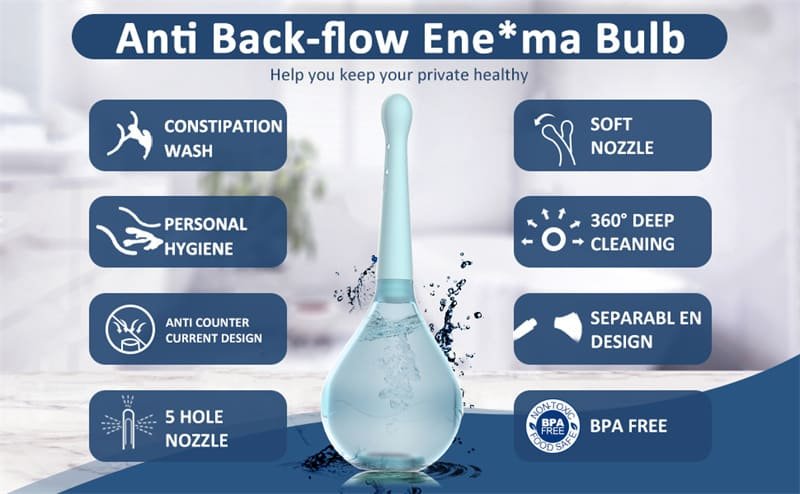 Blue Anal Douche Bottle Anal Enema Bulb with 5 Spouts Enema Anal Douche for Men Women Anti Back Flow 8