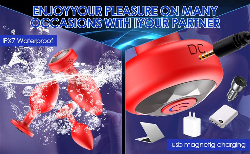 Hotsvibe 10 Vibrations Red Anal Plug Training Kit Vibrating Silicone Butt Plugs with Remote Control 11