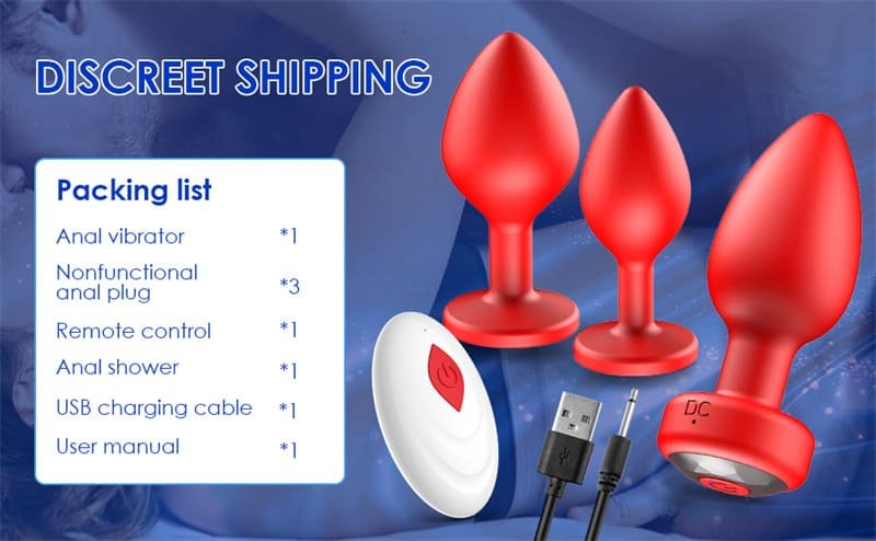 Hotsvibe 10 Vibrations Red Anal Plug Training Kit Vibrating Silicone Butt Plugs with Remote Control 12