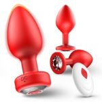 Hotsvibe 10 Vibrations Red Anal Plug Training Kit Vibrating Silicone Butt Plugs with Remote Control