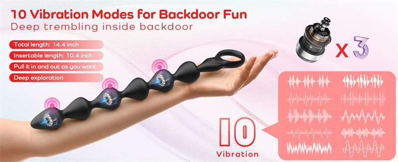 Hotsvibe 14.4 Inch Ultra Soft Liquid Silicone Vibrating Anal Beads with 10 Vibrations Long Flexible Vibrating Butt Plug 8