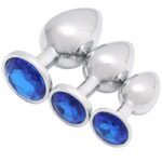 Hotsvibe 3 Pcs Luxury Jewel Butt Plug​ Blue Metal Butt Plug Anal Training Kit for Beginner