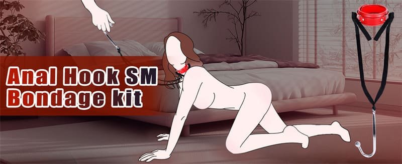 Hotsvibe BDSM Anal Hook Sex Bondage Restraint Set with Leather Chain Leash Collar Stainless Steel Anal Trainer