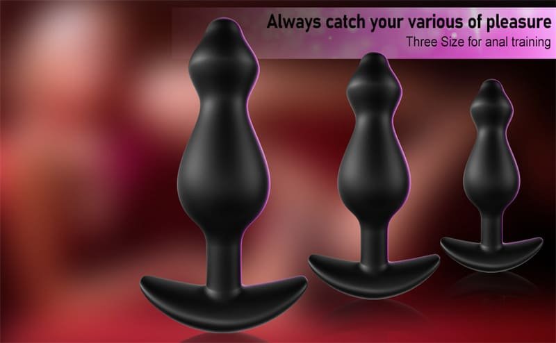 Hotsvibe Black Butt Plug Training Set Silicone Anal Beads Plug Kit with Narrow Flared Base Long Neck 10
