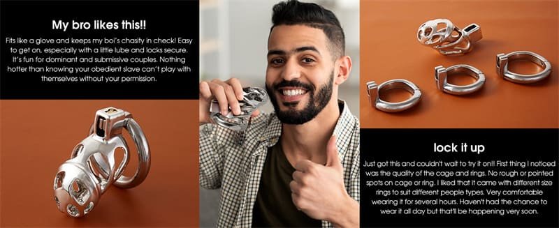 Hotsvibe Chastity Cage for Men with 3 Active Rings & Keys Zinc Alloy Hidden Lock Chastity Device