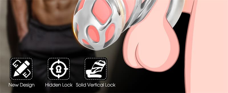 Hotsvibe Chastity Cage for Men with 3 Active Rings & Keys Zinc Alloy Hidden Lock Chastity Device