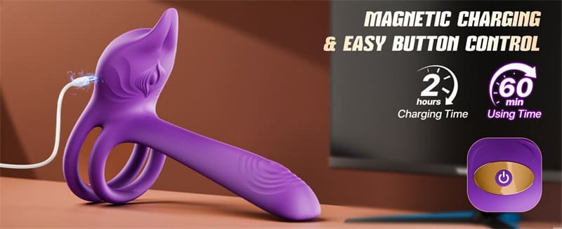 Hotsvibe Dual Penis Ring Vibrator with 10 Vibrations Fox-Shaped Vibrating Cock Ring & 4.6in G Spot Vibrator