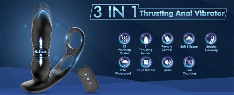 Hotsvibe Prostate Massager Anal Vibrators with 12 Vibrating 3 Thrusting Anal Dildo Toy Anal APP Control