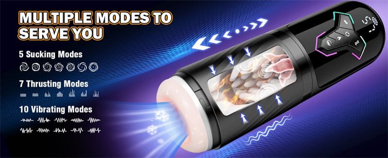 Hotsvibe Upgrade 5 in 1 Heating Male Masturbator Penis Pump with 10 Vibrating & Licking 7 Thrusting & 5 Sucking Modes