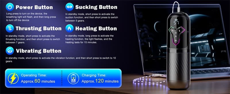 Hotsvibe Upgrade 5 in 1 Heating Male Masturbator Penis Pump with 10 Vibrating & Licking 7 Thrusting & 5 Sucking Modes