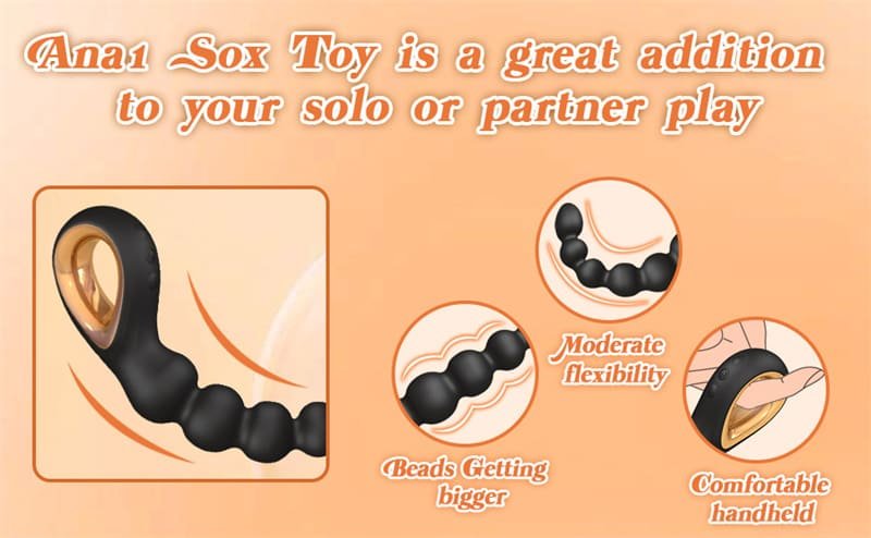 Hotsvibe Vibrating Anal Beads Butt Plug with 10 Vibrations Silicone Anal Beads with Pull Ring Design Anal Toy 11