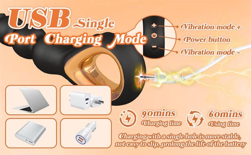 Hotsvibe Vibrating Anal Beads Butt Plug with 10 Vibrations Silicone Anal Beads with Pull Ring Design Anal Toy 12