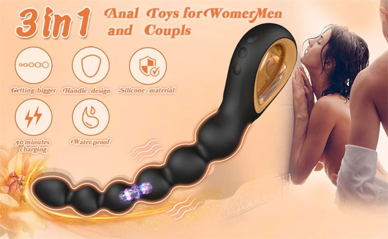 Hotsvibe Vibrating Anal Beads Butt Plug with 10 Vibrations Silicone Anal Beads with Pull Ring Design Anal Toy 7