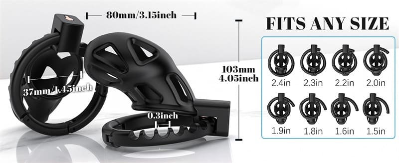 Lightweight Sissy Chastity Cage Devices with 8 Adjustable Cock Rings and Invisible Lock Male Chastity Cage