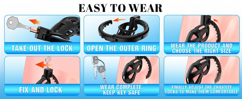 Lightweight Sissy Chastity Cage Devices with 8 Adjustable Cock Rings and Invisible Lock Male Chastity Cage