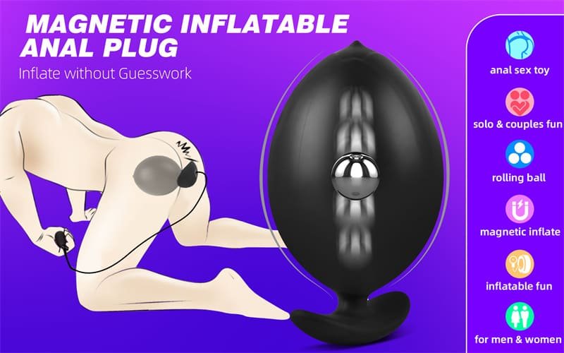 Magnetic Inflatable Butt Plug with Rolling Steel Ball Safe T Base Silicone Butt Plug Wearable Inflatable Dildo 07