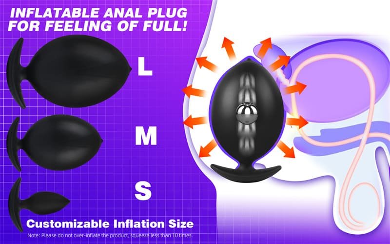 Magnetic Inflatable Butt Plug with Rolling Steel Ball Safe T Base Silicone Butt Plug Wearable Inflatable Dildo 08