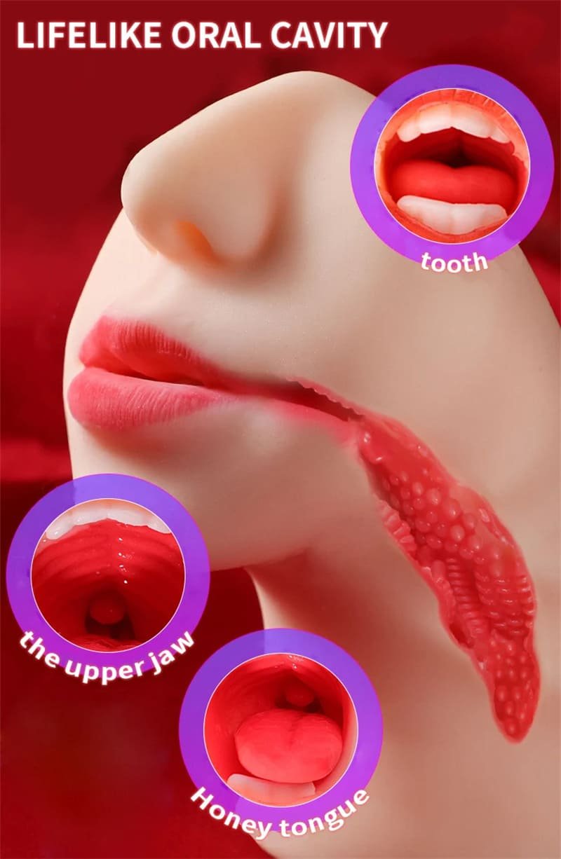 MizzZee EIMI FUKADA Realistic Mouth Pocket Pussy 90° Bend Deep Throat 3D Textured Realistic Oral Sex Masturbator 7