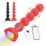 Rose Vibrating Anal Beads with 10 Vibrating Modes APP Silicone Luminous Anal Vibrator with Remote Control - Image 2