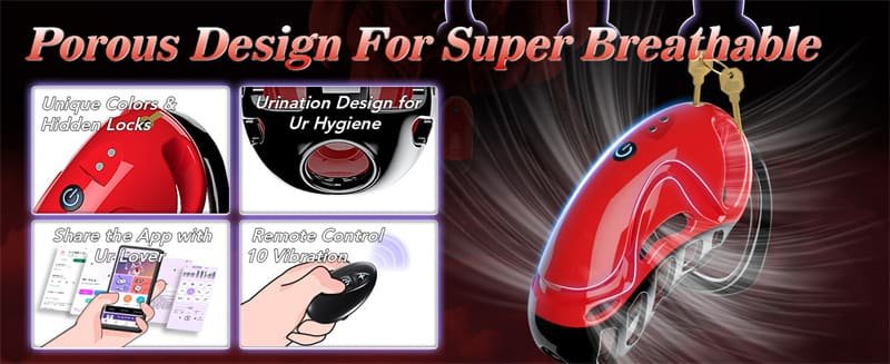 Trapped Dragon Vibrating Chastity Cage with 10 Vibrations, App & Remote Control Chastity Device with 5 Rings 2 Keys