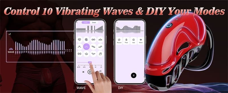 Trapped Dragon Vibrating Chastity Cage with 10 Vibrations, App & Remote Control Chastity Device with 5 Rings 2 Keys