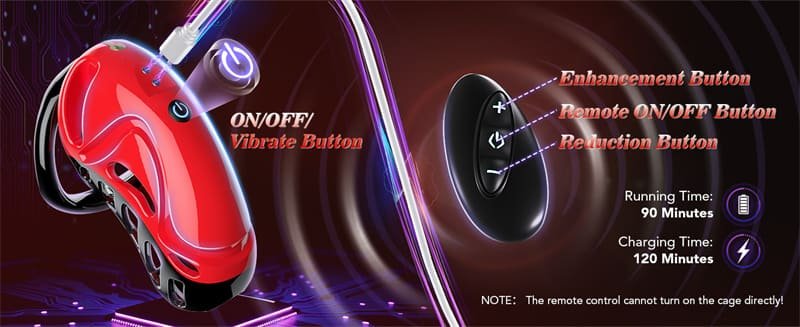 Trapped Dragon Vibrating Chastity Cage with 10 Vibrations, App & Remote Control Chastity Device with 5 Rings 2 Keys