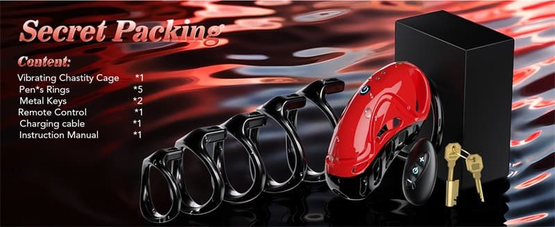 Trapped Dragon Vibrating Chastity Cage with 10 Vibrations, App & Remote Control Chastity Device with 5 Rings 2 Keys