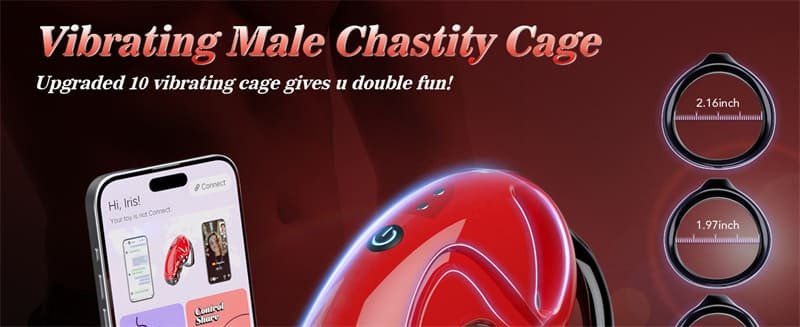 Trapped Dragon Vibrating Chastity Cage with 10 Vibrations, App & Remote Control Chastity Device with 5 Rings 2 Keys