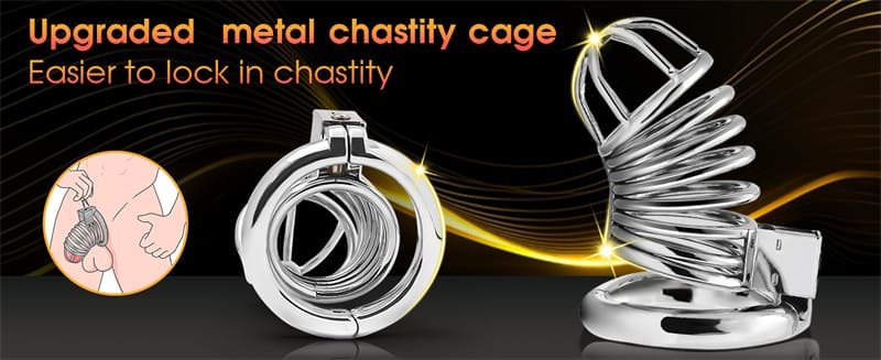 Updaged Male Chastity Device Cock Cage with 3 Different Sized Rings 3 Keys Large Metal Chastity Cage 7