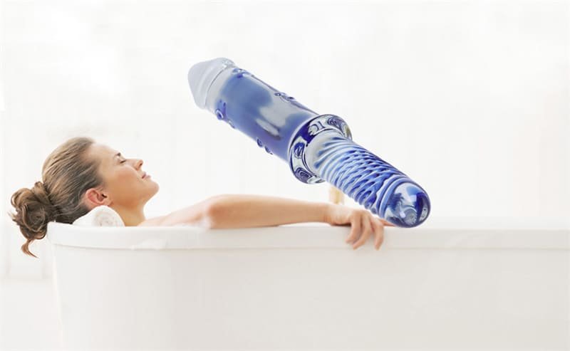 11.4 Inch Large Blue Swirl Glass Dildo Hotsvibe Crystal Glass Butt Plug Sex Toy for Women Lesbian Gay 11