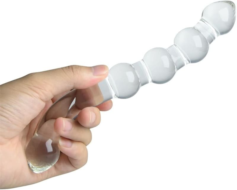 8.46Inch Crystal Glass Dildo, Clear Glass Double-Ended Dildo with Beads Butt Plugs for Women Lesbian