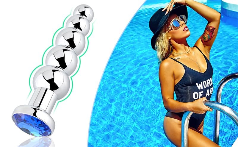 5.51 Inch Metal Anal Beads, Blue Jewelry Metal Butt Plug with 5 Graduated Balls Fetish Kinky Sex Toys