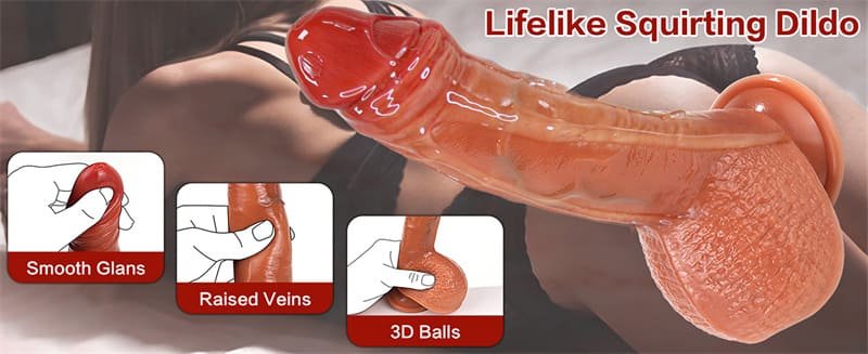 8 Inch Squirting Dildo Ejaculating Toy Soft Feel Like Real Skin Realistic Dildos with Strong Suction Cup