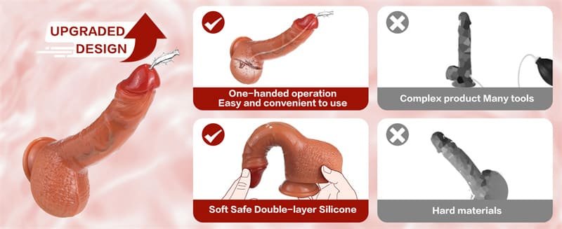 8 Inch Squirting Dildo Ejaculating Toy Soft Feel Like Real Skin Realistic Dildos with Strong Suction Cup