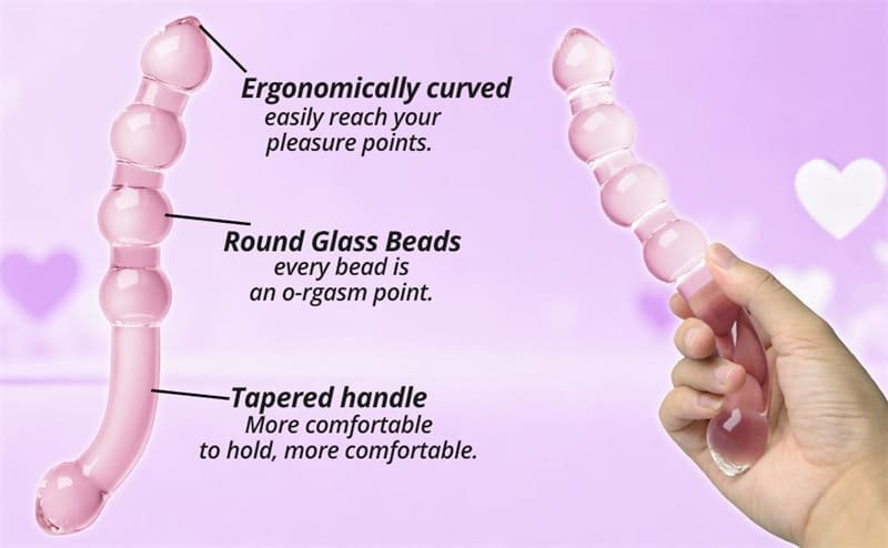 8.46 Inch Pink Glass Double-Ended Dildo with Beads Butt Plugs Crystal Glass Dildo Sex Toy for Women Lesbian