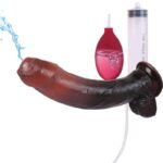9.05 Inch Long Black Squirting Dildo Prepuce Glans Ejaculating Toy with Suction Cup Hands-Free Soft Cumming Dildos