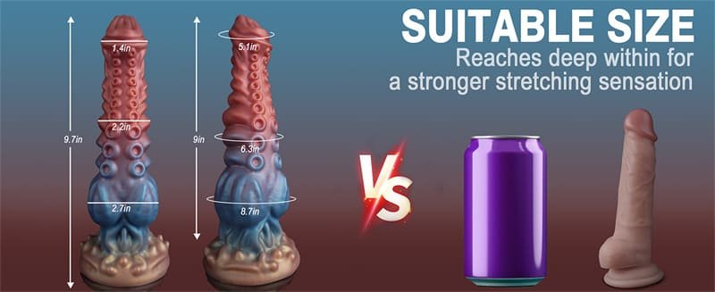 9.7 Inch Huge Fantasy Monster Tentacle Dildo, Hotsvibe Large Dragon Horse Alien Silicone Knotted Dildo with Suction Cup