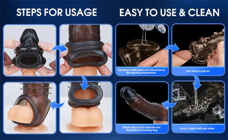 Black Penis Sleeve Sex Toys Soft Reusable Penis Extender Delay Ejaculation Enhance Erection
