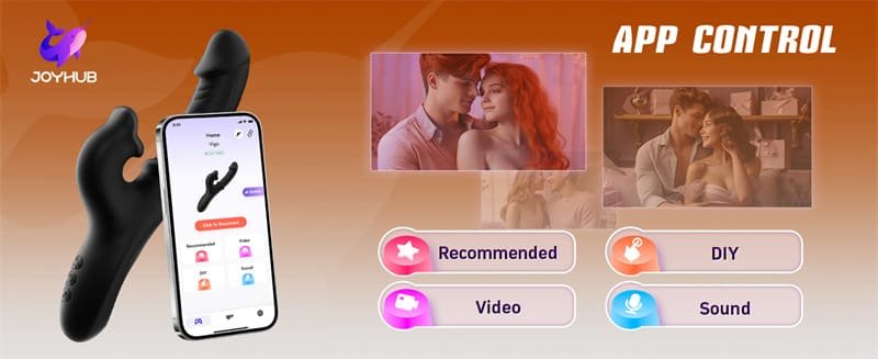 Black Thrusting Vibrator Sex Toys with 7 Thrusting & 10 Tongue Licking Vibrating Modes APP Rabbit Vibrator G Spot Dildos