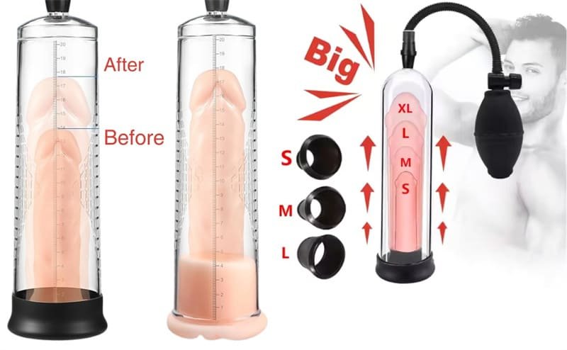Hotsvibe Manual Penis Pump Sex Toys for Men Penis Extender with 3pcs Suction Sleeves Extend Vacuum Pump