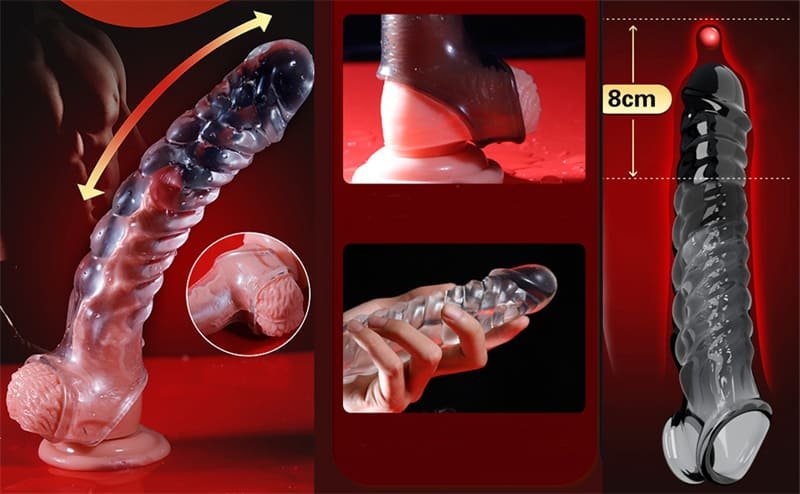 Hotsvibe Reusable Penis Sleeve Extender for Men Soft Black Cock Sleeve Girth Enhancer Sleeve Enlargement