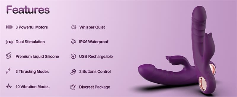 Purple Thrusting Vibrator G Spot Dildos with 3 Thrusting 10 Vibrations Modes for Dual Stimulation Rabbit Vibrator 11