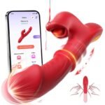 Rose 4-in-1 Rabbit Vibrator for Women with 7 Thrusting & 10 Tongue Licking Vibrating Modes APP G-Spot Stimulator