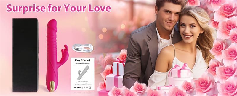 Rose Rabbit Vibrator with 3 Thrusting and 10 Vibrating Modes Silicone Thrusting Dildo Vibrators for Couples 13
