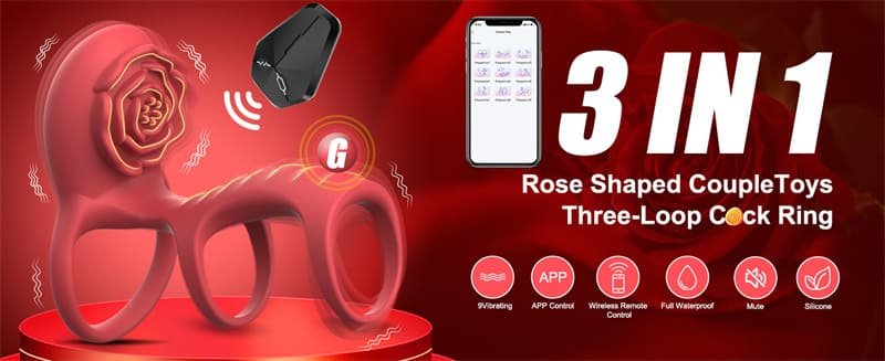 Rose Vibrating Cock Ring with Clitoral G Spot Stimulation & Remote Control 9 Vibrations Couple Sex Toys