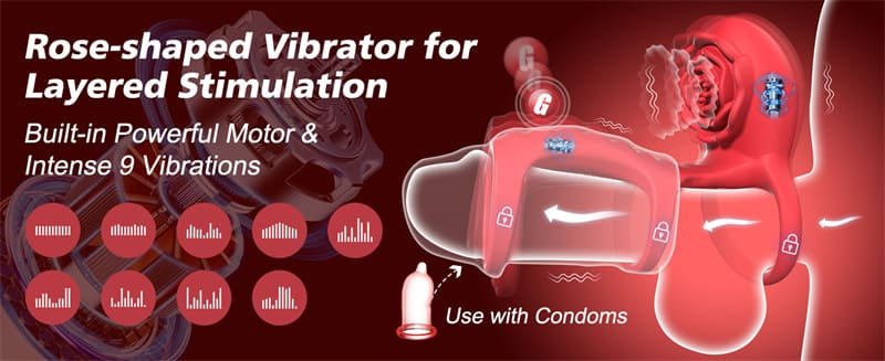 Rose Vibrating Cock Ring with Clitoral G Spot Stimulation & Remote Control 9 Vibrations Couple Sex Toys