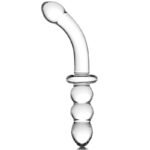 Small Crystal Glass Dildo, 7.6 Inch Curved Double-Ended Anal Plug Beads Dildo Beginner Massager Anal Toy